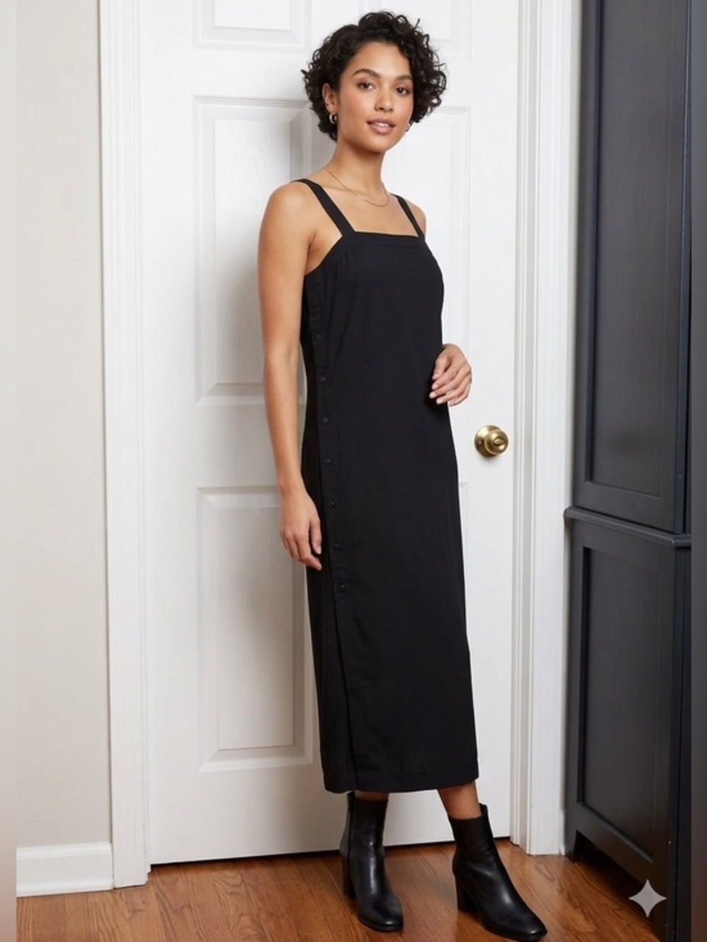 Guess Women’s X Small Black Snap Sides Midi Tank Slip Dress XS Y2K Grunge